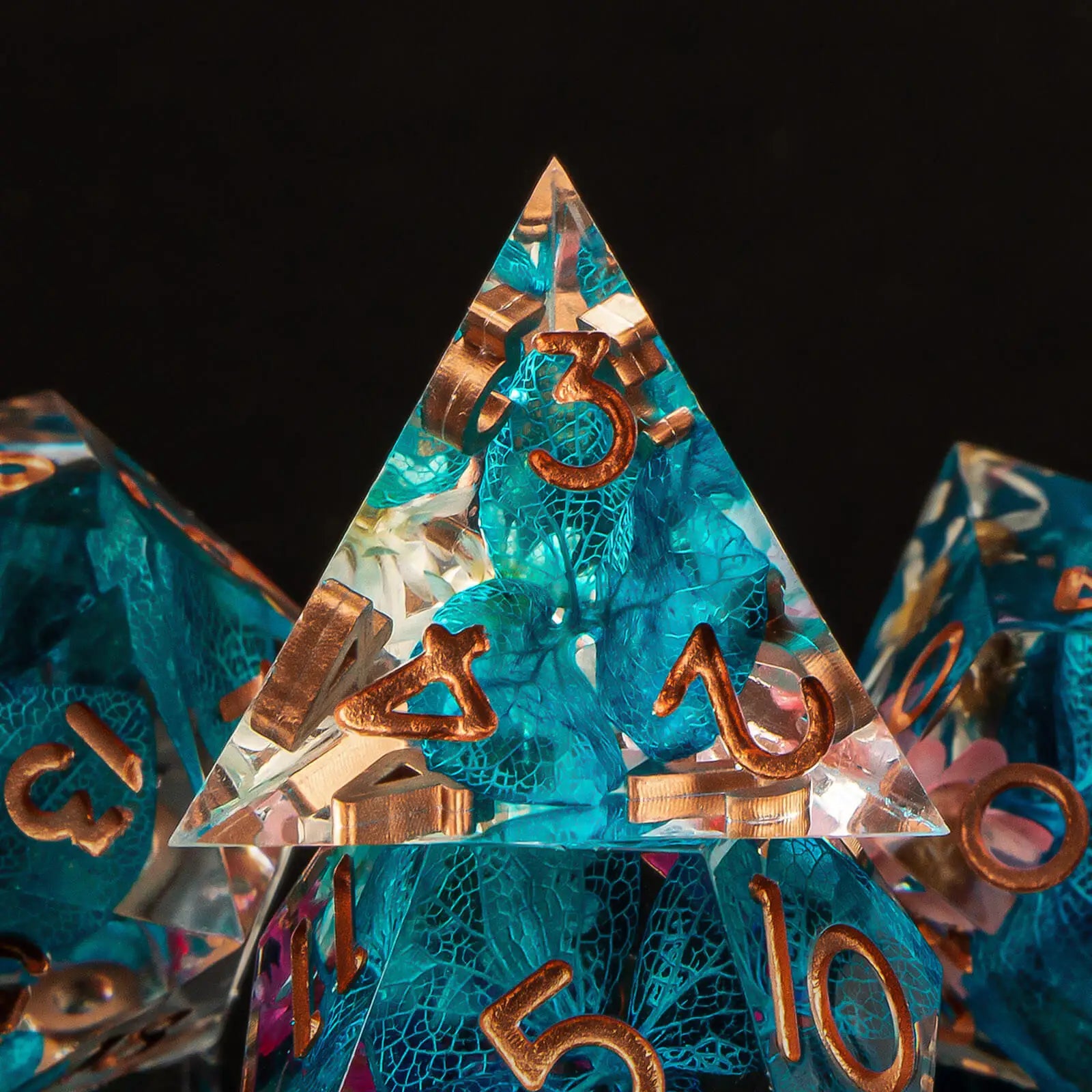 Blue Flower Resin Dice Set - Sharp Edges, Perfect Weight (7 Dice)