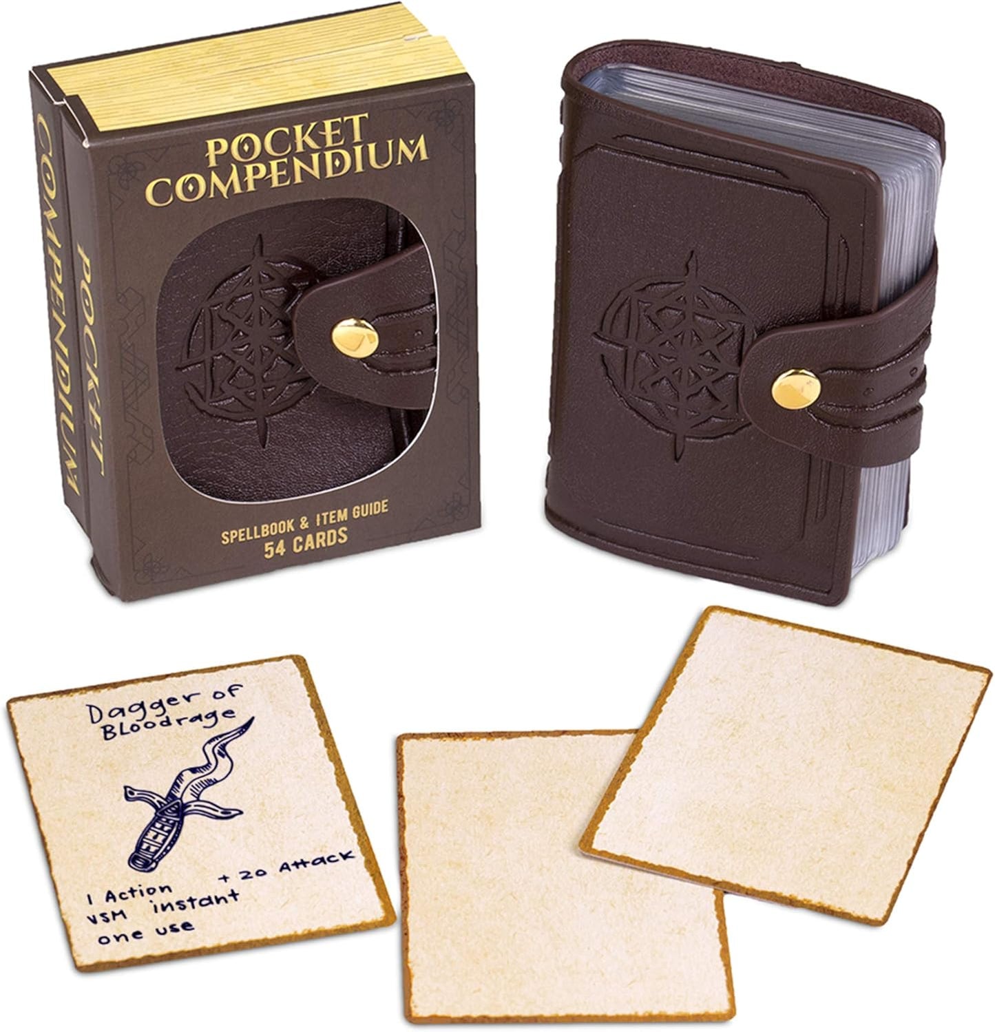 Tome of Recollection - Leather Spellbook Card Holder with Dry Erase Playing Cards