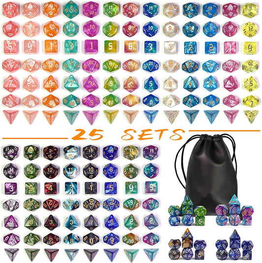 Ultimate Dice Collection - 25 Assorted Color Sets with Storage Bags (175 Dice Total)