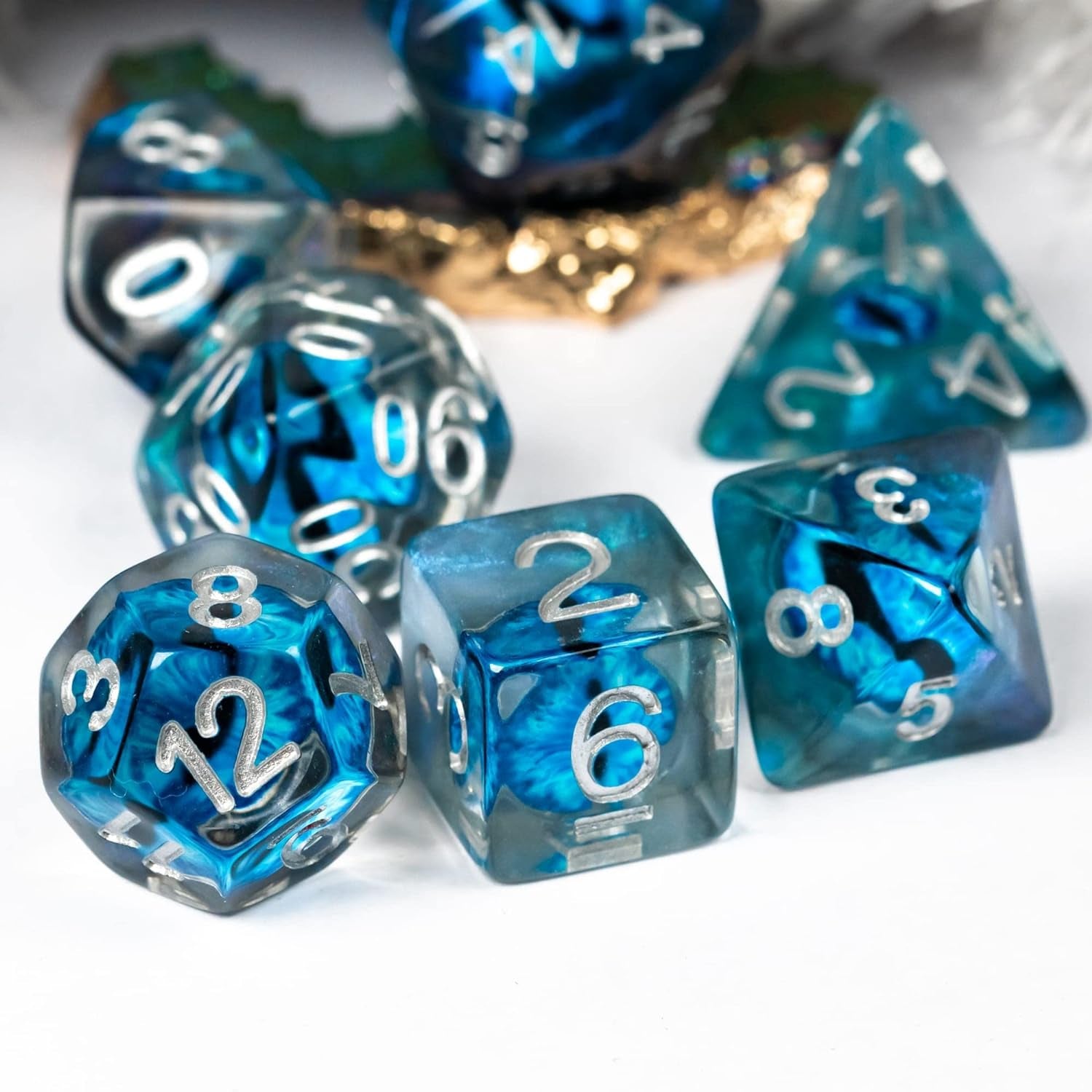 Ocular Mystique Dice Set - Blue Eyeball Resin Dice (7 Dice)