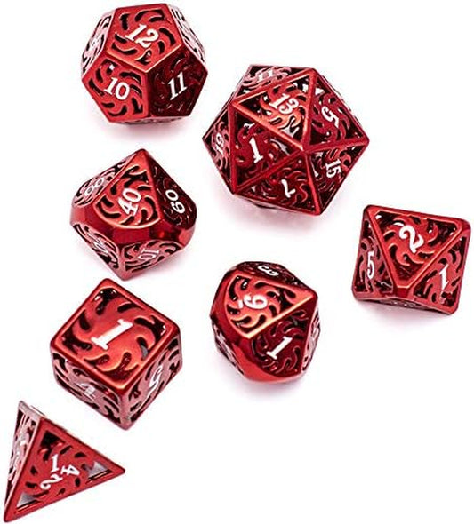 Inferno Hollow Metal Dice Set - Fiery Red (7 Dice)