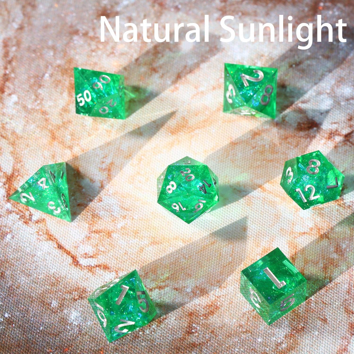 Emerald Dice Set - Sharp Edges for Precise Rolls; Custom Resin Dice Set (7 Dice)