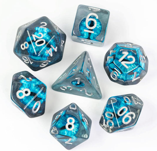 Ocular Mystique Dice Set - Blue Eyeball Resin Dice (7 Dice)