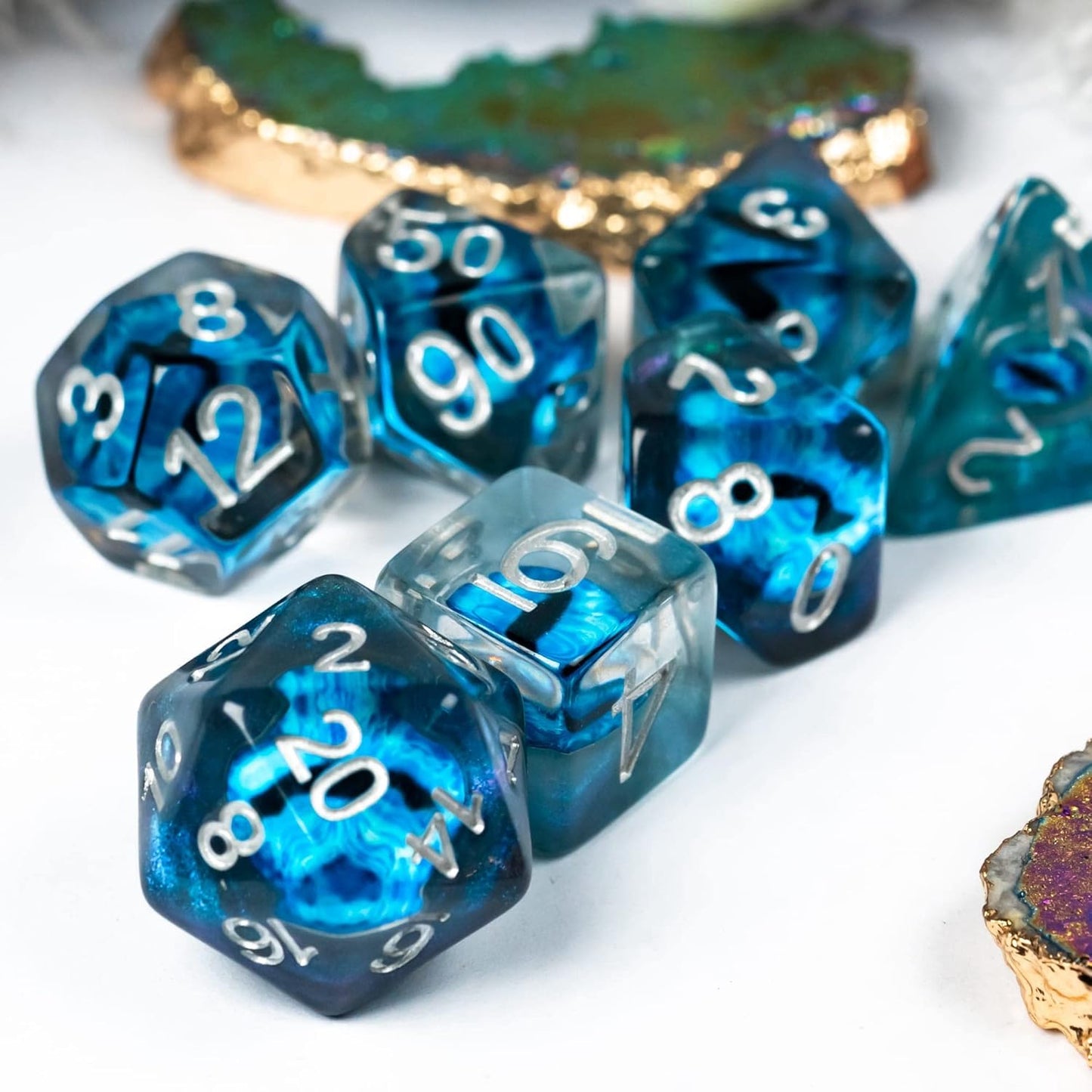 Ocular Mystique Dice Set - Blue Eyeball Resin Dice (7 Dice)