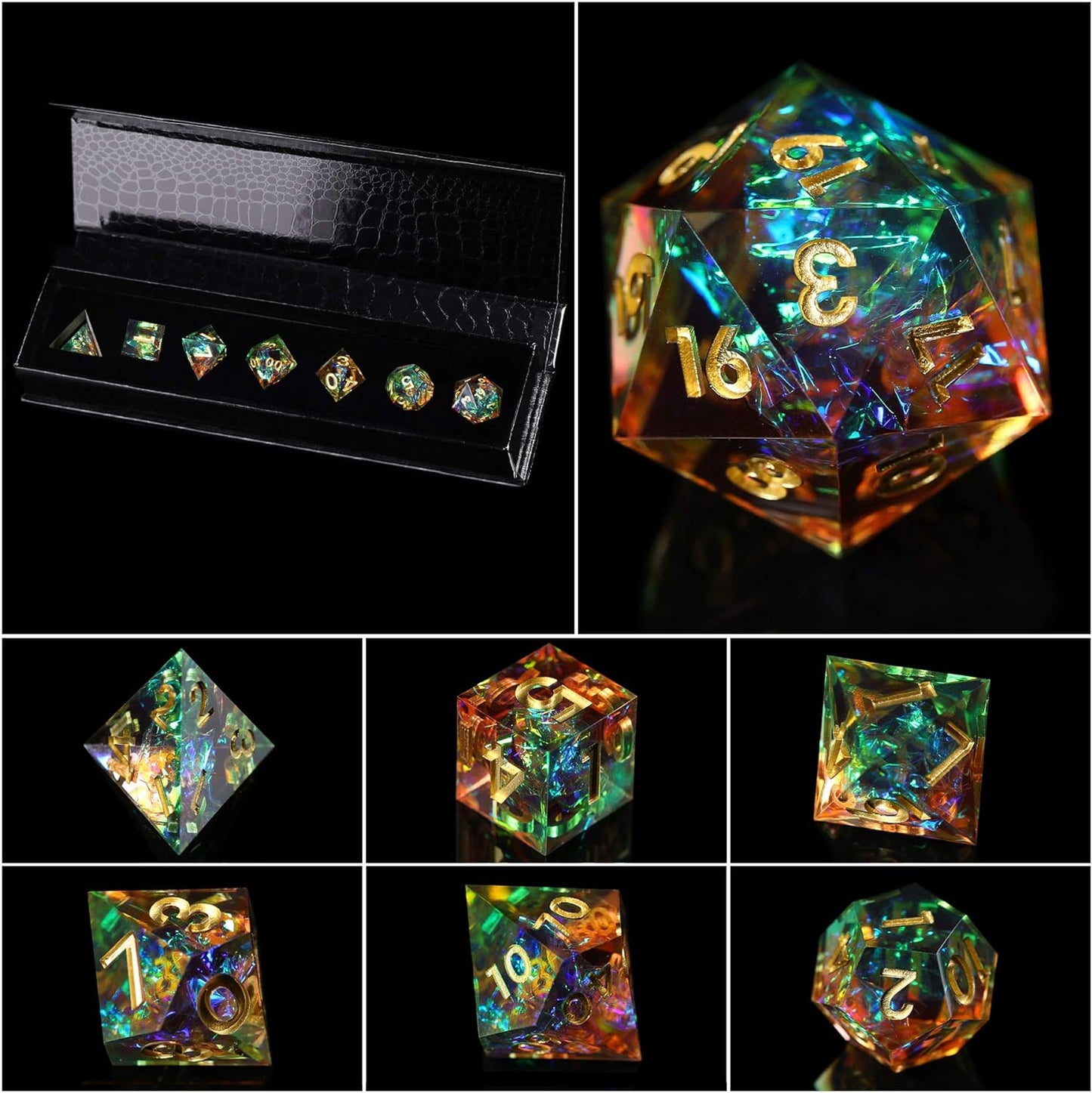 Wildheart Prism Dice Set - Iridescent Beauty with Golden Numbers (7 Dice)