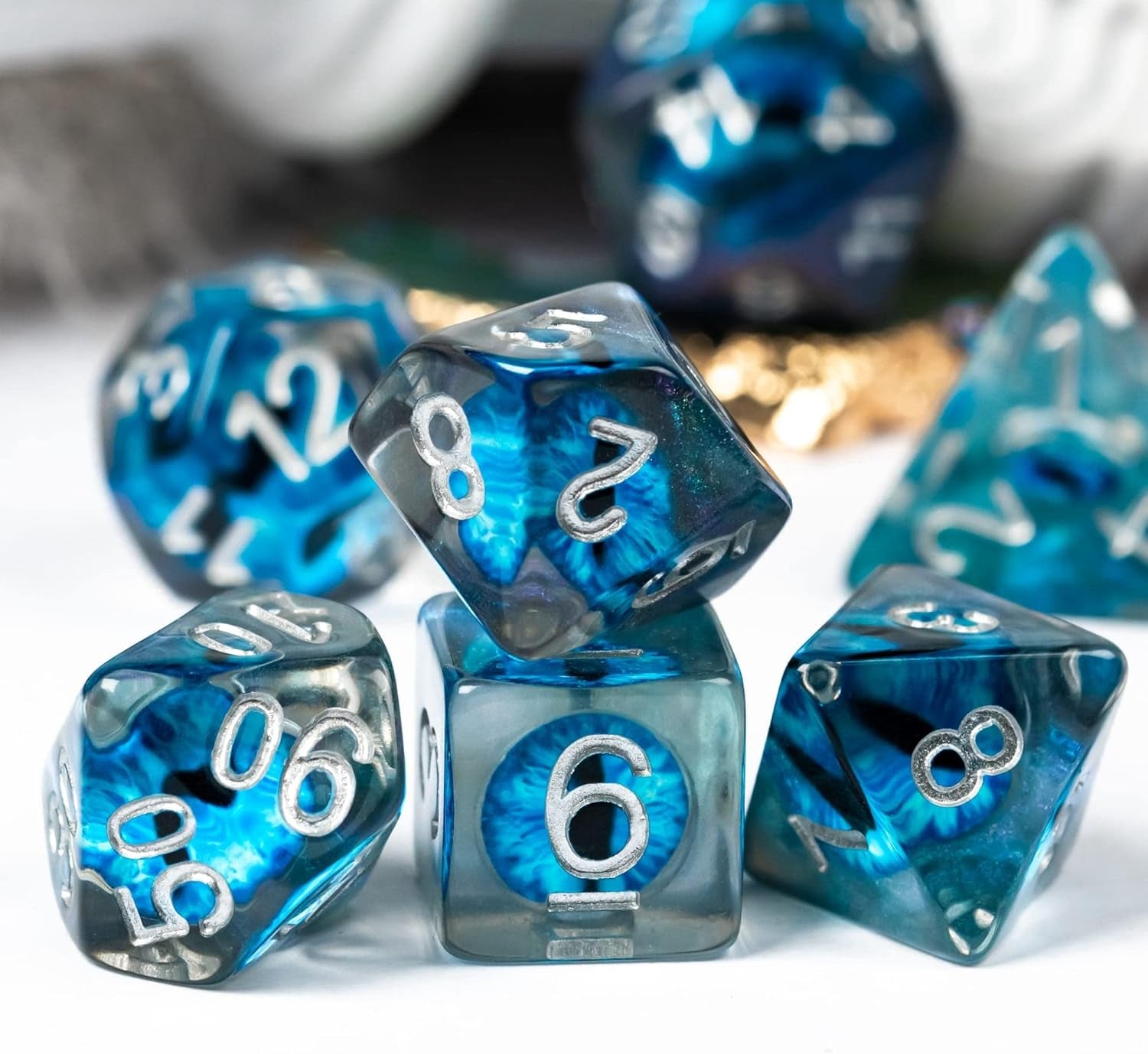 Ocular Mystique Dice Set - Blue Eyeball Resin Dice (7 Dice)