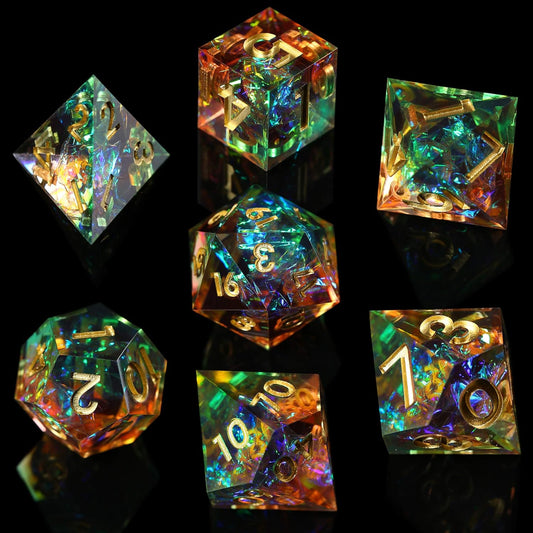 Wildheart Prism Dice Set - Iridescent Beauty with Golden Numbers (7 Dice)