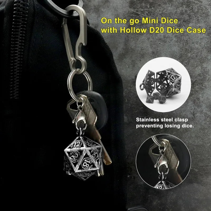 D20 Keychain Necklace w/ Full Dice Set Inside 