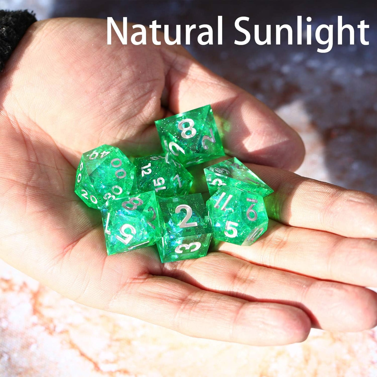 Emerald Dice Set - Sharp Edges for Precise Rolls; Custom Resin Dice Set (7 Dice)