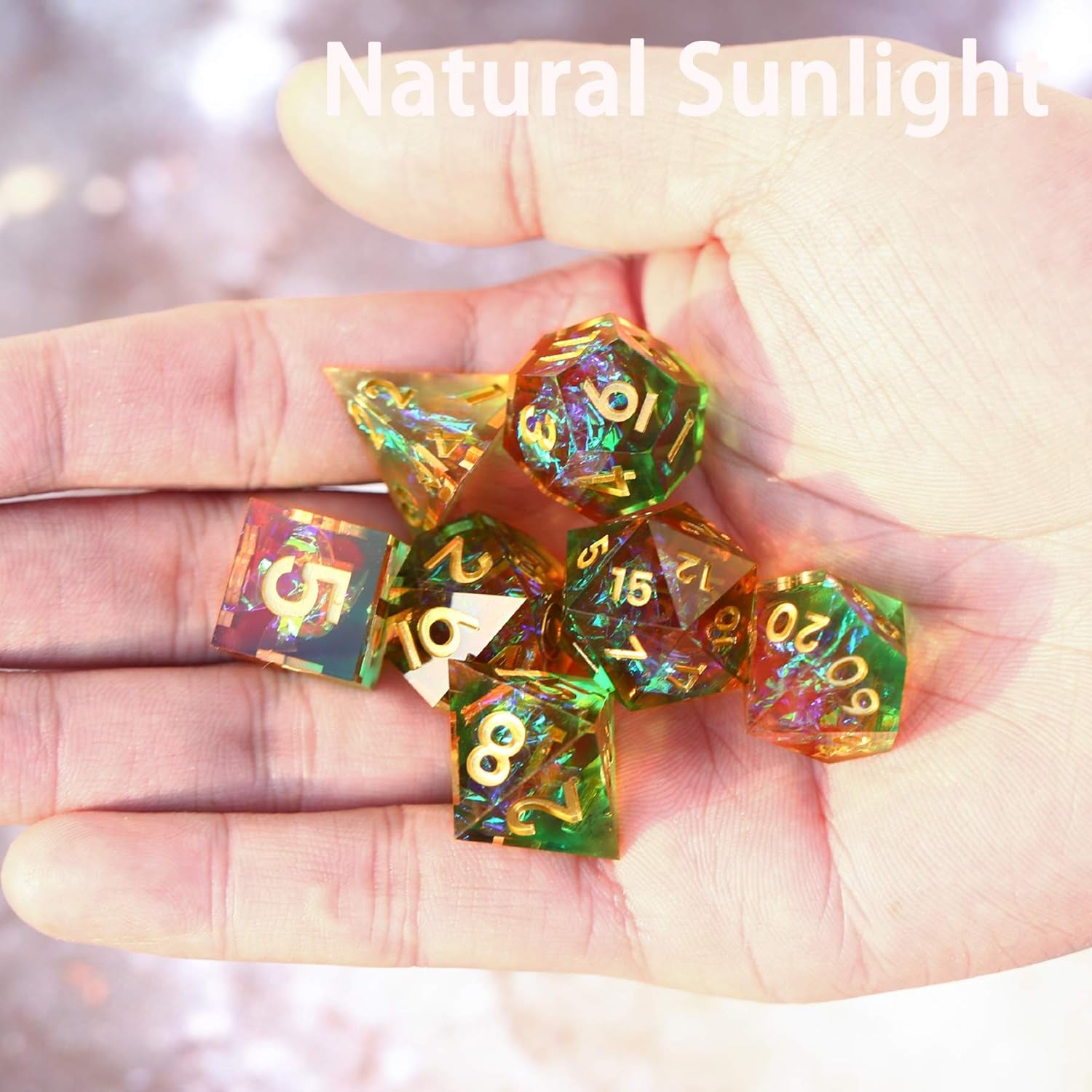 Wildheart Prism Dice Set - Iridescent Beauty with Golden Numbers (7 Dice)