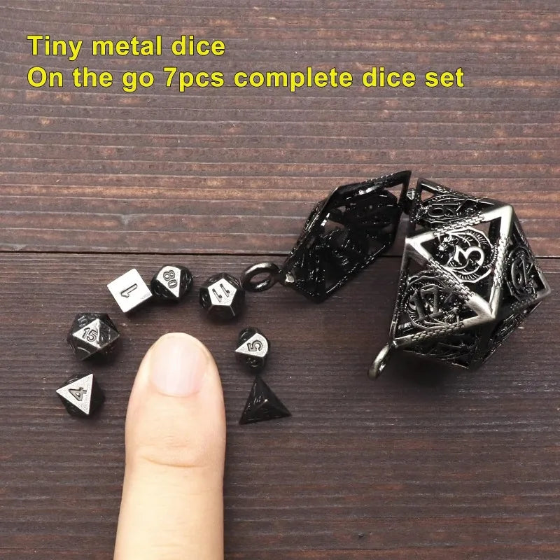 D20 Keychain Necklace w/ Full Dice Set Inside 