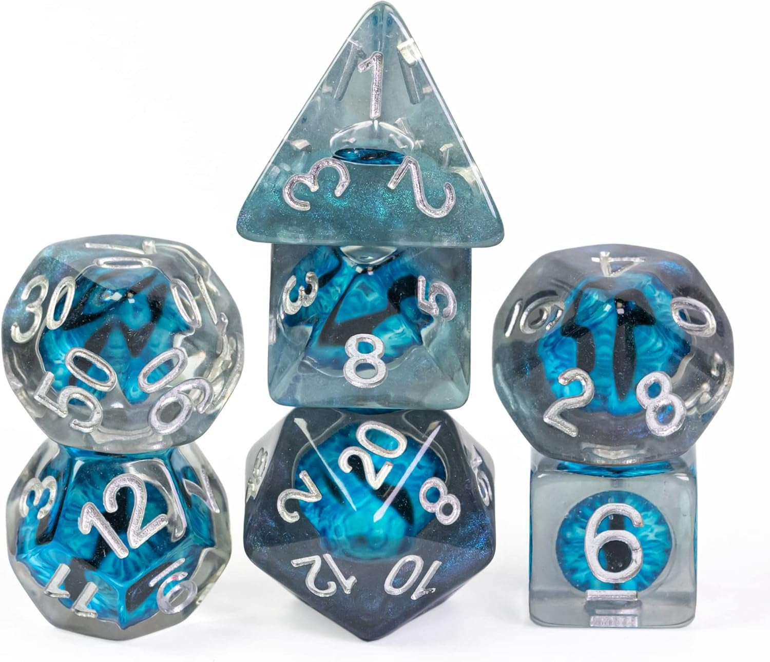 Ocular Mystique Dice Set - Blue Eyeball Resin Dice (7 Dice)